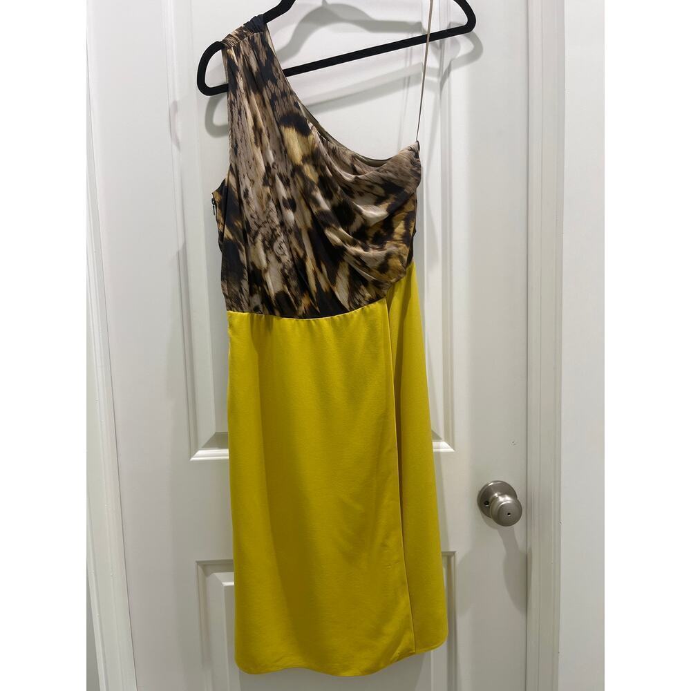 Yigal Azrouël One Shoulder Animal Print Color Block 100% Silk Dress Sz 8